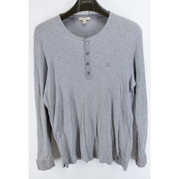 Men Burberry Brit Shirt Long Sleeves Grey Pullover Henley Size XL Wool Cotton - Picture 1 of 8